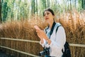 Tourist searching information of the bamboo grove Royalty Free Stock Photo